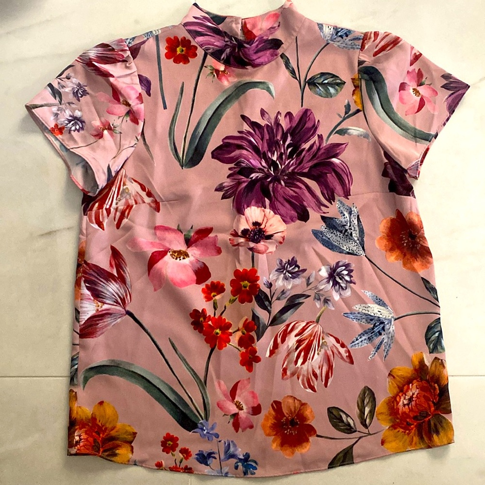 J. Crew Floral Print Mock Neck Blouse